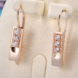 New Rose Gold and Diamond Earrings, Stamped
